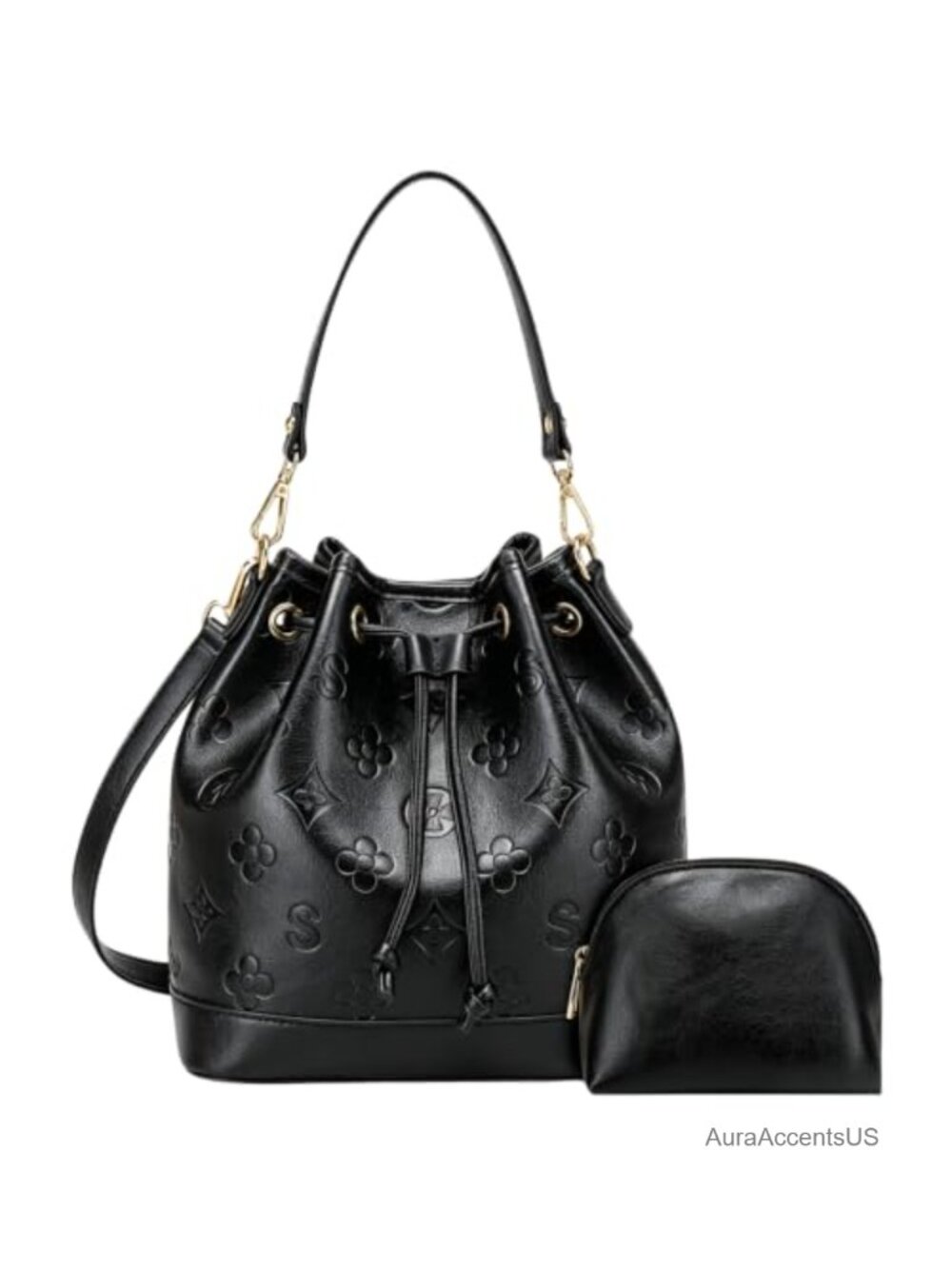 2 Piece Bucket Bag Set Vegan Leather Crossbody Shoulder Handbag Tote